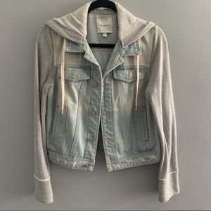 Thread & Supply Jean Jacket with Knit Sleeves and Hood